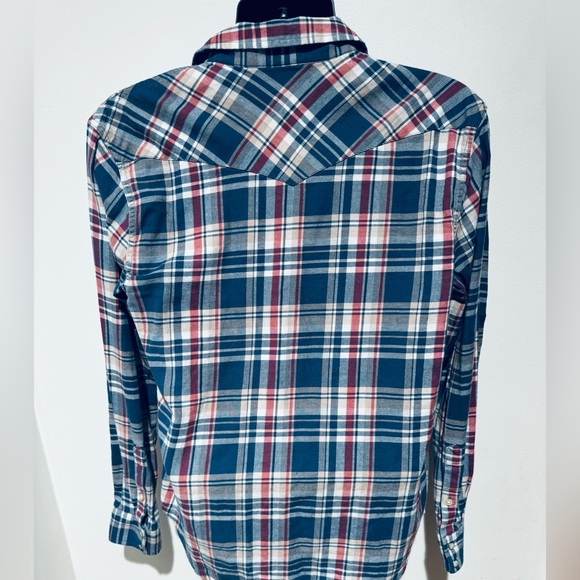 Vintage Lucky Brand Plaid Pearl Snap Weatern Long Sleeve Flannel Size M - Picture 5 of 6